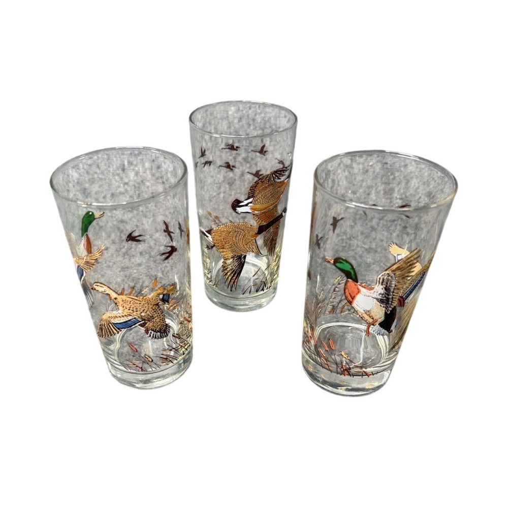 Vintage Libbey Set of 3 Mallard Duck Highball Glasses